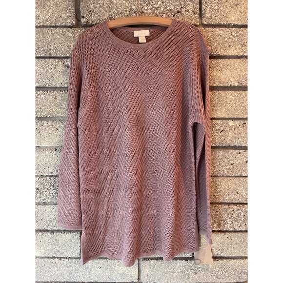 J. Jill Mauve Knit 100% Linen Sweater Top L Womens Long Sleeve Lightweight - Picture 1 of 10